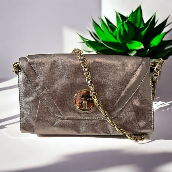 Elliott Lucca Metallic Leather Envelope Convertible Clutch/Shoulder Bag - Picture 2 of 5